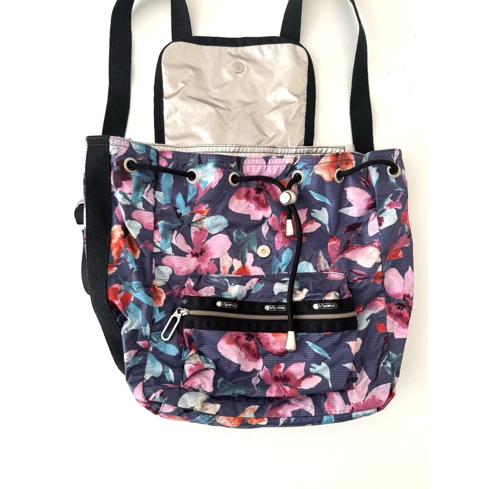 LeSportsac Voyager Backpack Blue Watercolor Floral Ripstop Small Ultra-Light